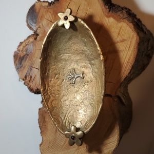 Trinket tray solid bronze textured. Tree of life Genuine ruby stones Handcrafted